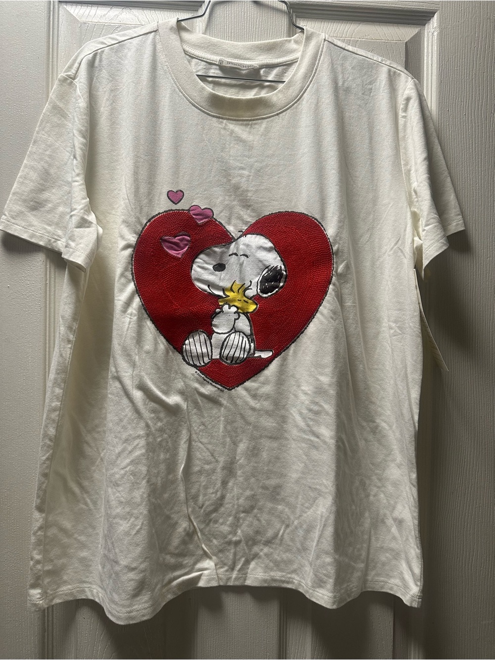 Indochine Women’s Short Sleeve Tee in Cream snoopy embroidered heart size Md